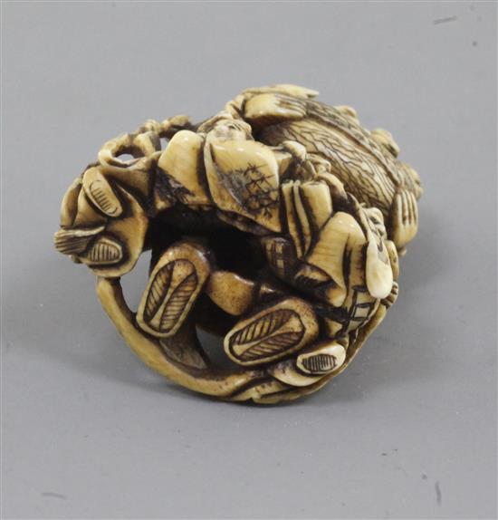 A Japanese ivory netsuke of Bishamon Ten, Meiji period,